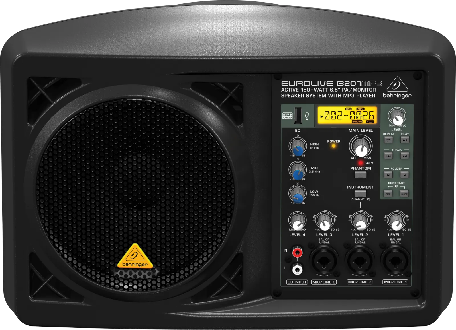 Behringer EUROLIVE B207MP3 150W aktív hangfal 4 csatornás keverővel