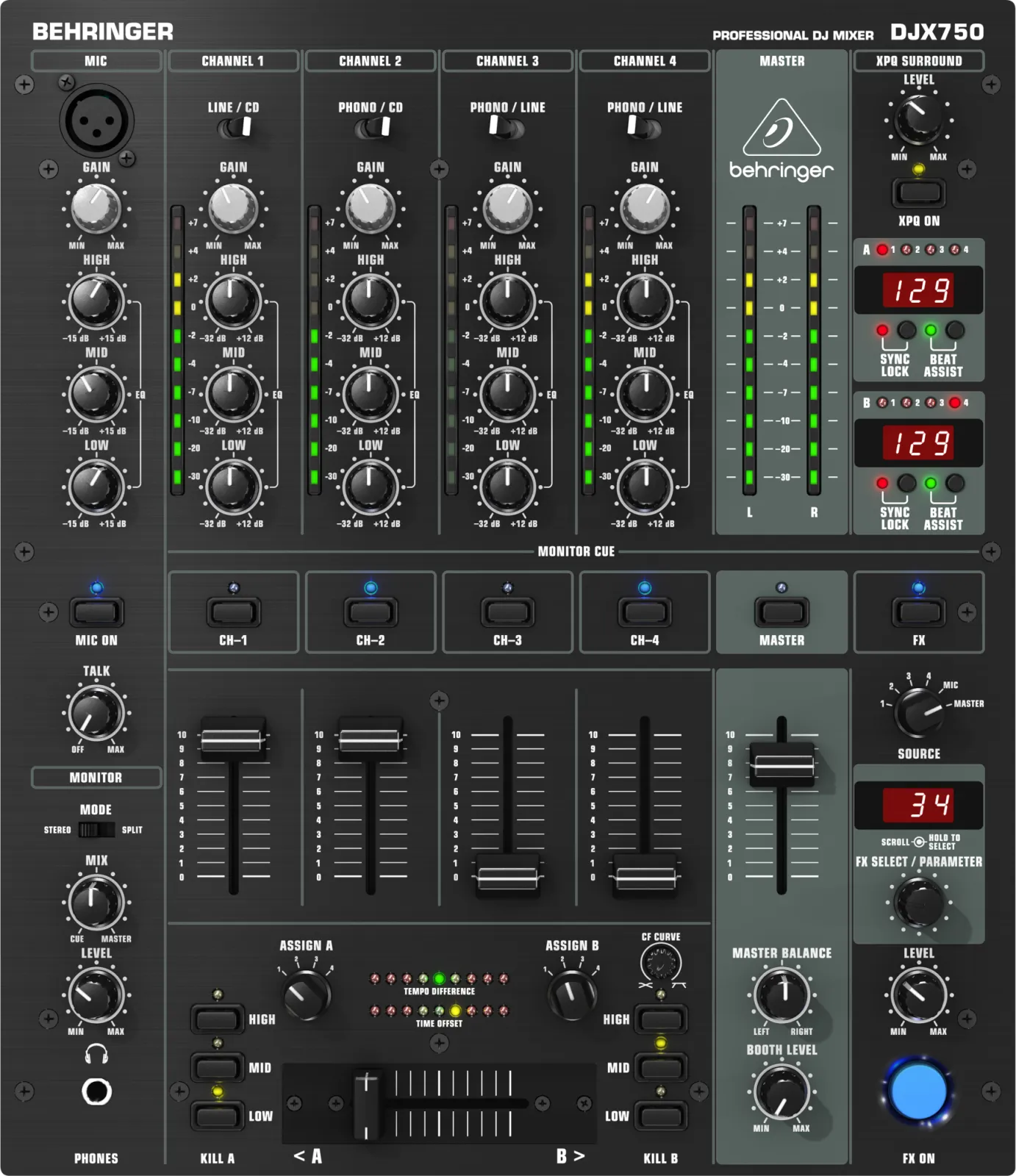 Behringer Pro mixer DJX750 5-channel DJ mixer