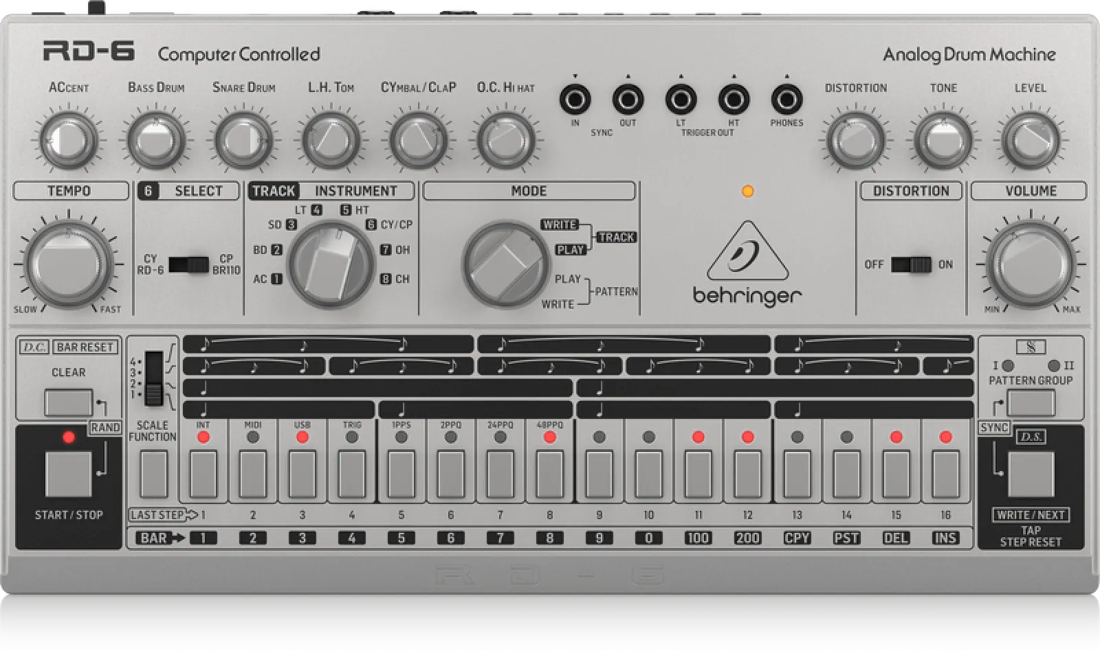 Behringer RD-6-SR Analog Drum Machine with Sequencer, Silver