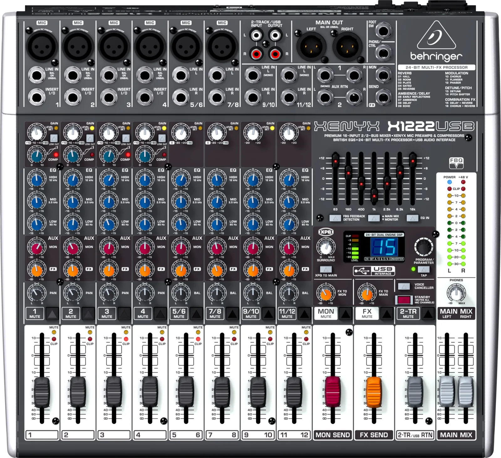Behringer XENYX X1222USB Mixer with Multi-FX Processor 16 Inputs 2/2 Bus
