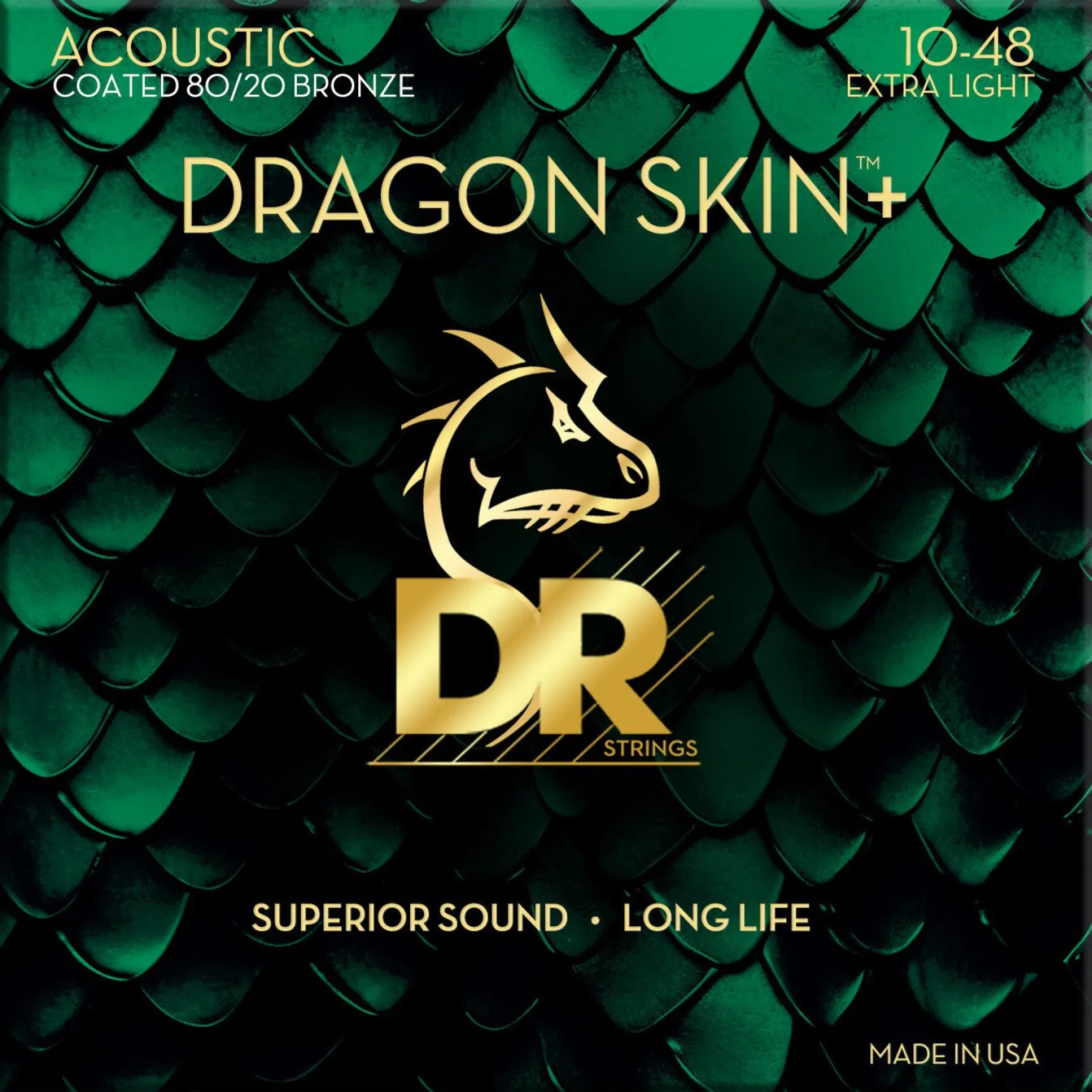 DR Strings Dragon Skin+ Coated 80/20 Extra Light 10-48 Acoustic Guitar Strings