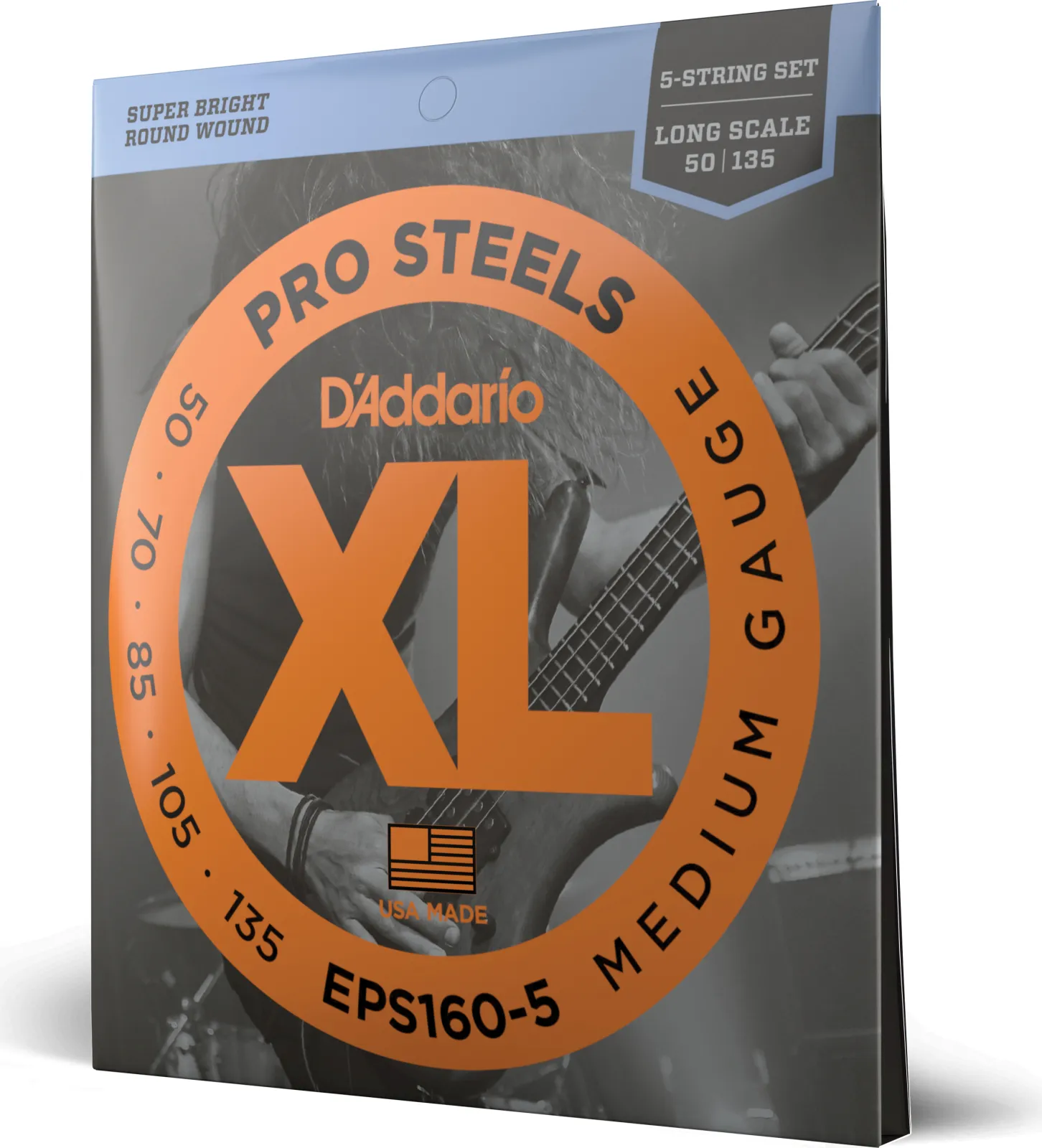 Daddario EPS160-5 5-String ProSteels Bass Guitar Strings Medium 50-135 Long Scale