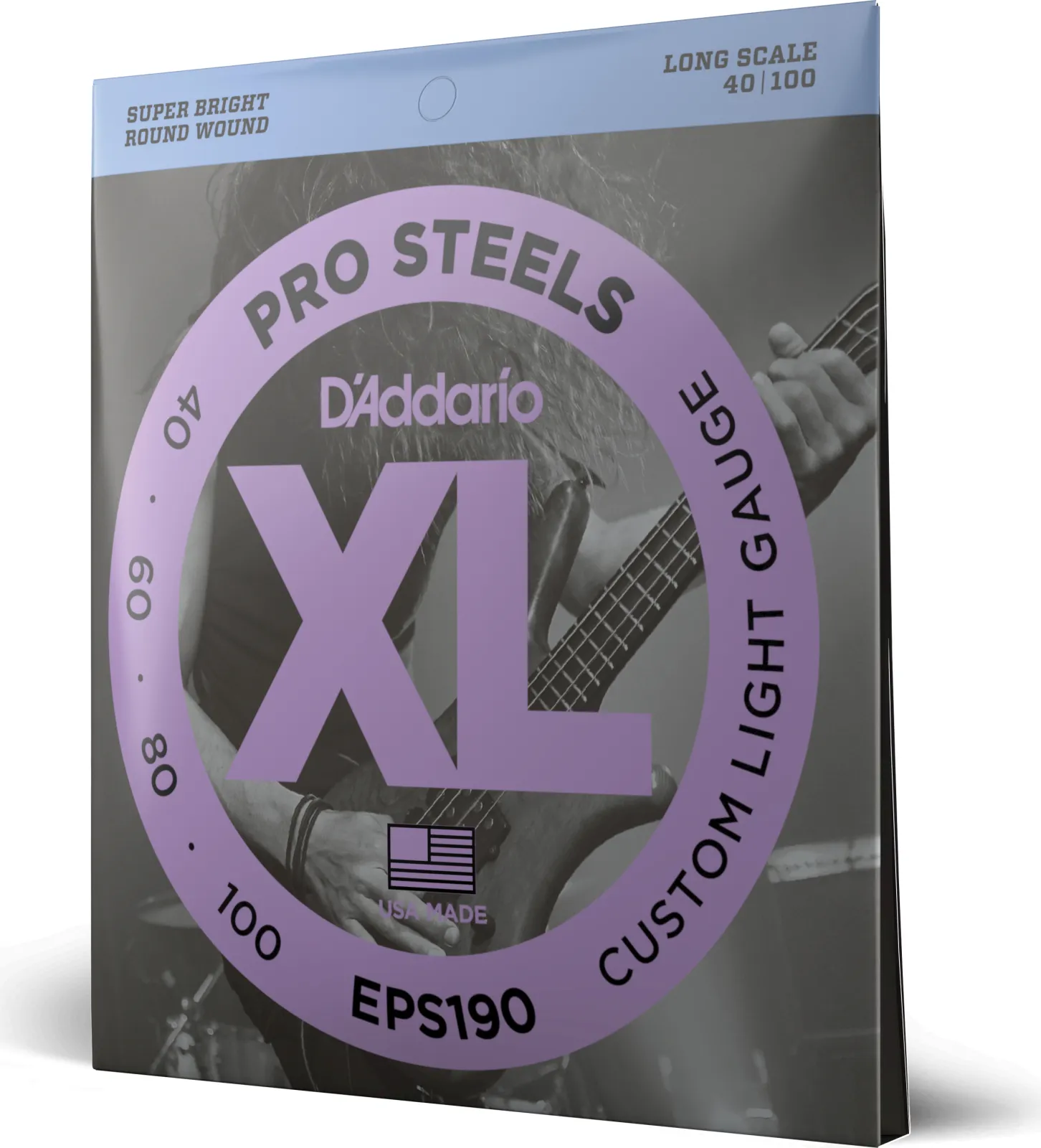 Daddario EPS190 ProSteels Bass Guitar Strings Custom Light 40-100 Long Scale