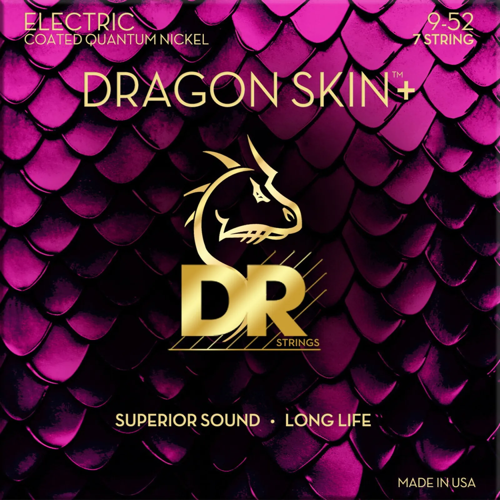 DR Strings Dragon Skin+ Coated 7 string Light 9-52 Electric Guitar Strings