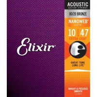 Elixir 11002 80/20 Bronze NanoWeb 10-47 Acoustic Guitar Strings