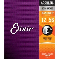 Elixir 11077 80/20 Bronze NanoWeb 12-56 Acoustic Guitar Strings