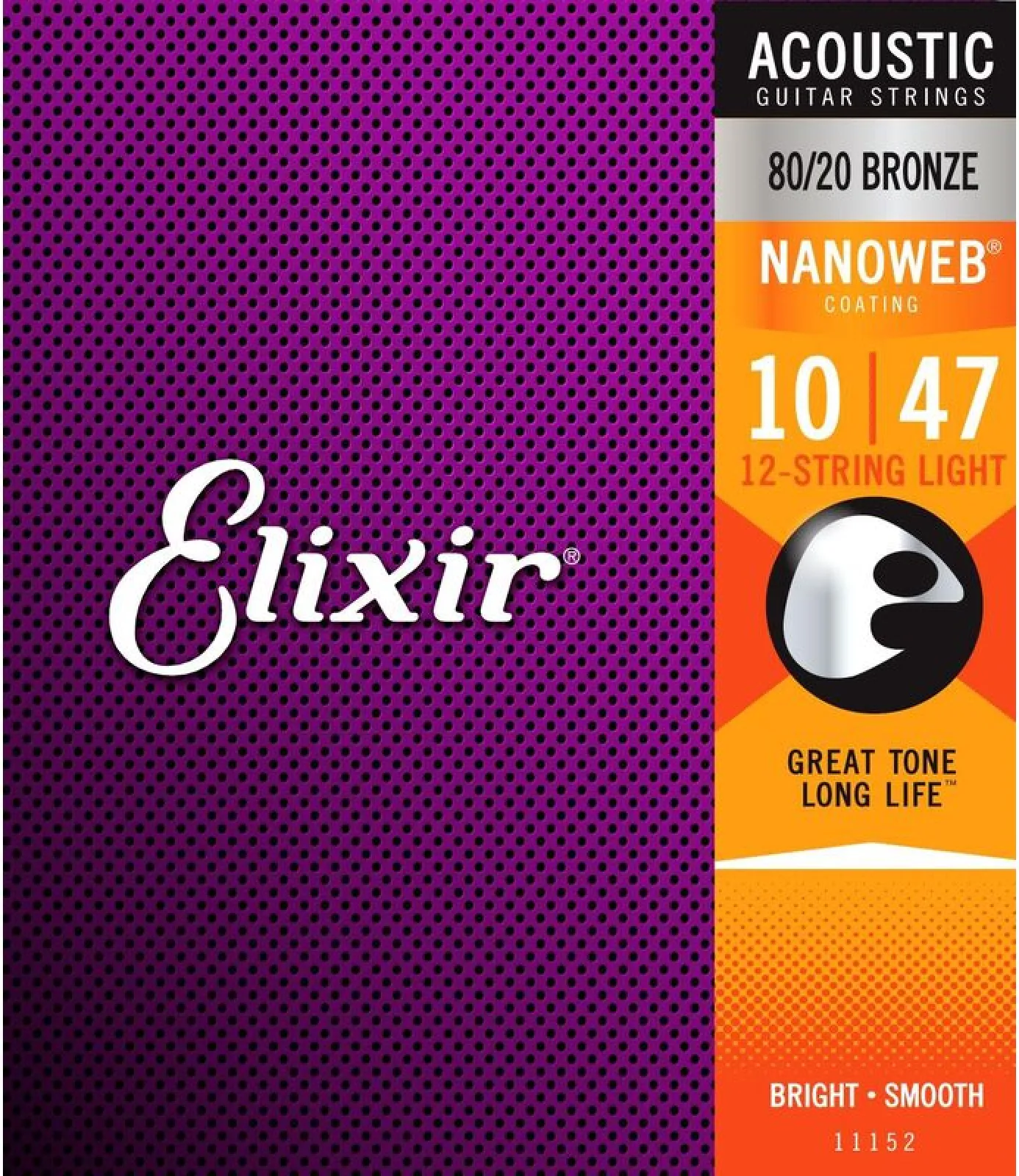 Elixir 11152 80/20 Bronze NanoWeb 12 Strings 10-47 Acoustic Guitar Strings