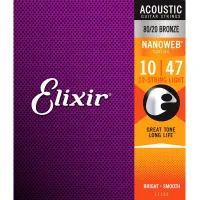 Elixir 11152 80/20 Bronze NanoWeb 12 Strings 10-47 Acoustic Guitar Strings