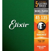 Elixir 14207 NanoWeb 5-String Nickel Bass Guitar String 45-135