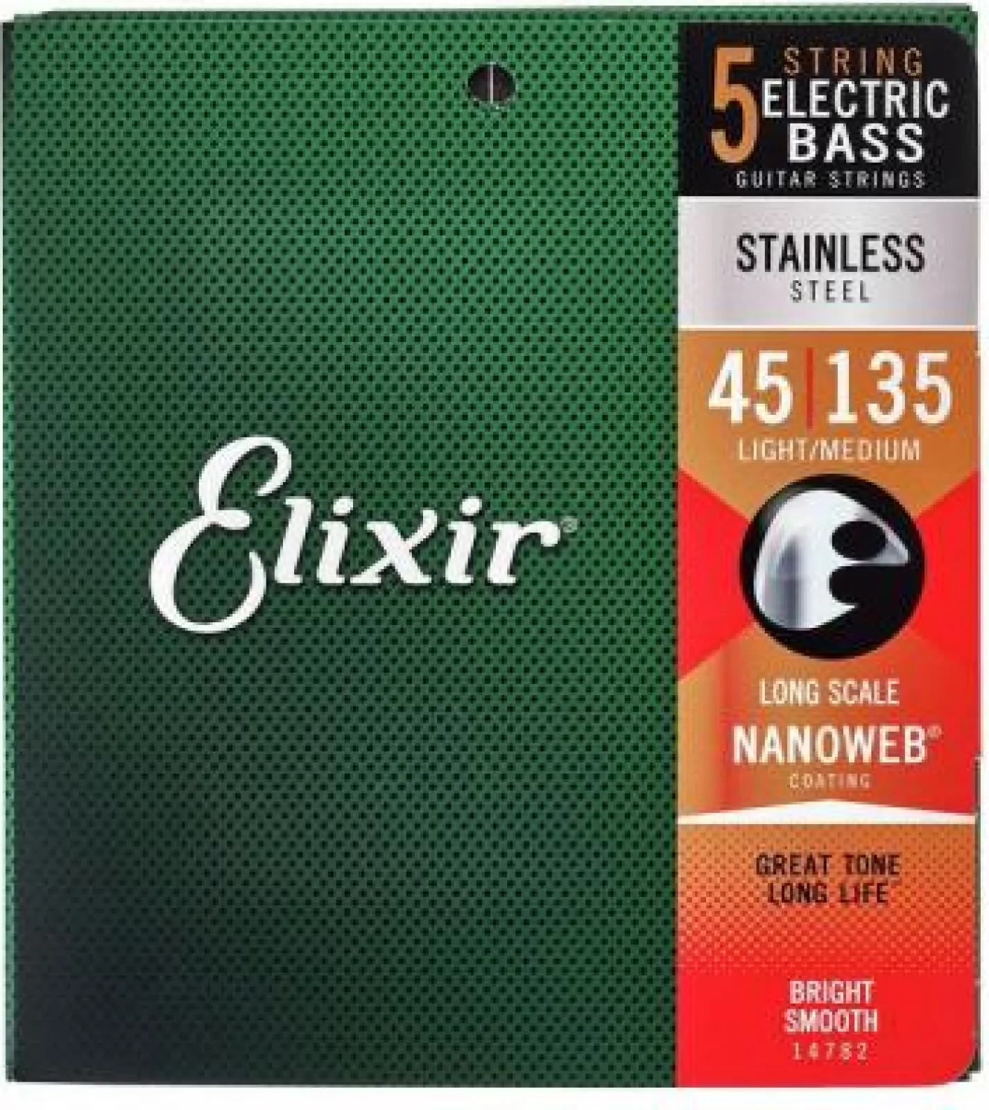 Elixir 14782 45-135 NanoWeb Light/Medium 5 húros rozsdamentes acél basszusgitár húr