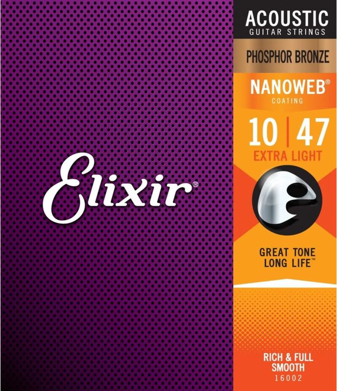 Elixir 16002 NanoWeb Phosphor Bronze Acoustic Guitar Strings 10-47