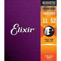 Elixir 16027 NanoWeb Phosphor Bronze Acoustic Guitar Strings 11-52