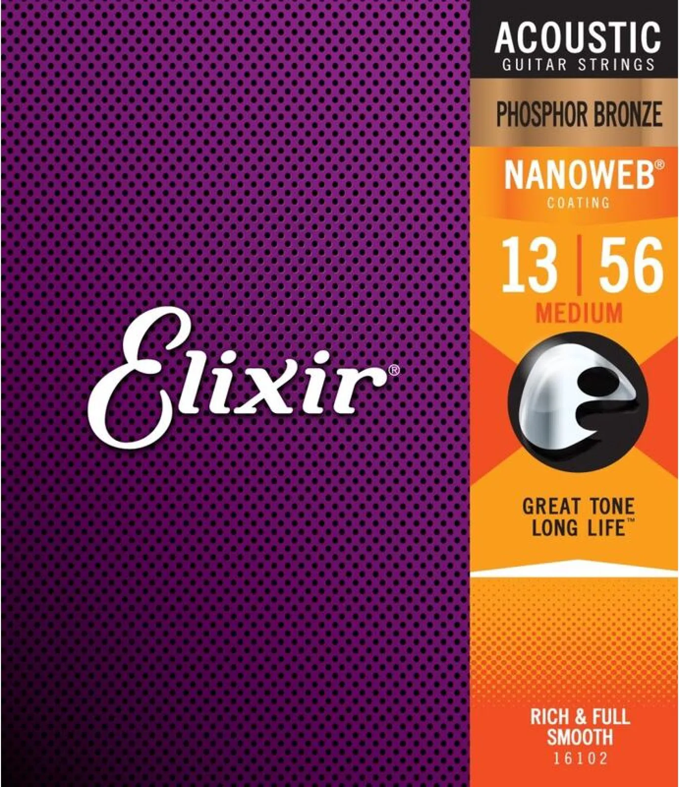 Elixir 16102 NanoWeb Phosphor Bronze Acoustic Guitar Strings 13-56