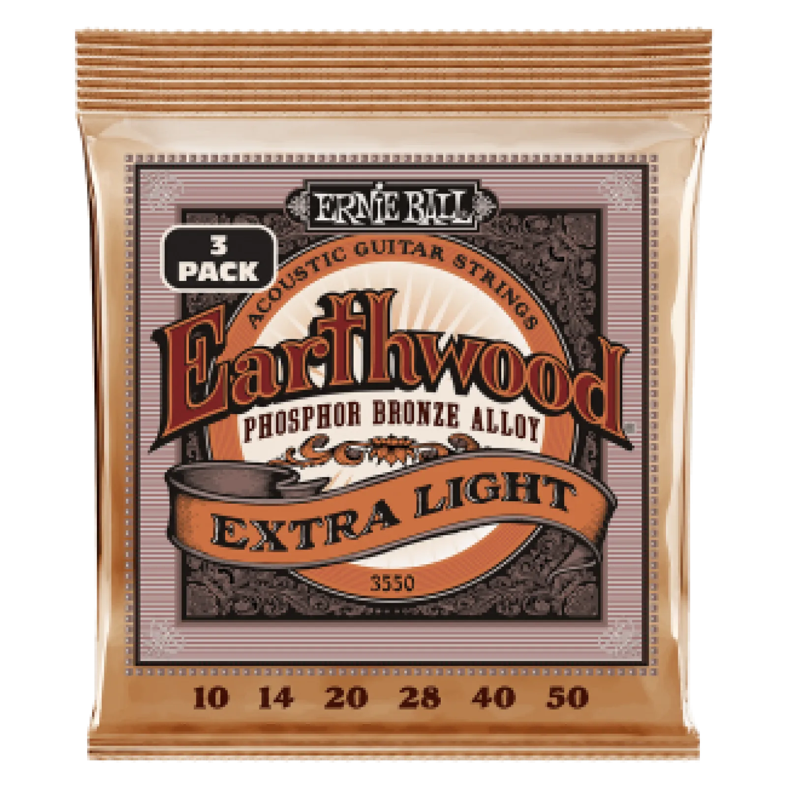 Ernie Ball EARTHWOOD PHOSPHOR BRONZE EXTRA LIGHT 10-50 3 Pack