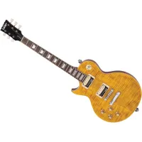 Vintage LV100AFD balkezes elektromos gitár Flamed Amber 