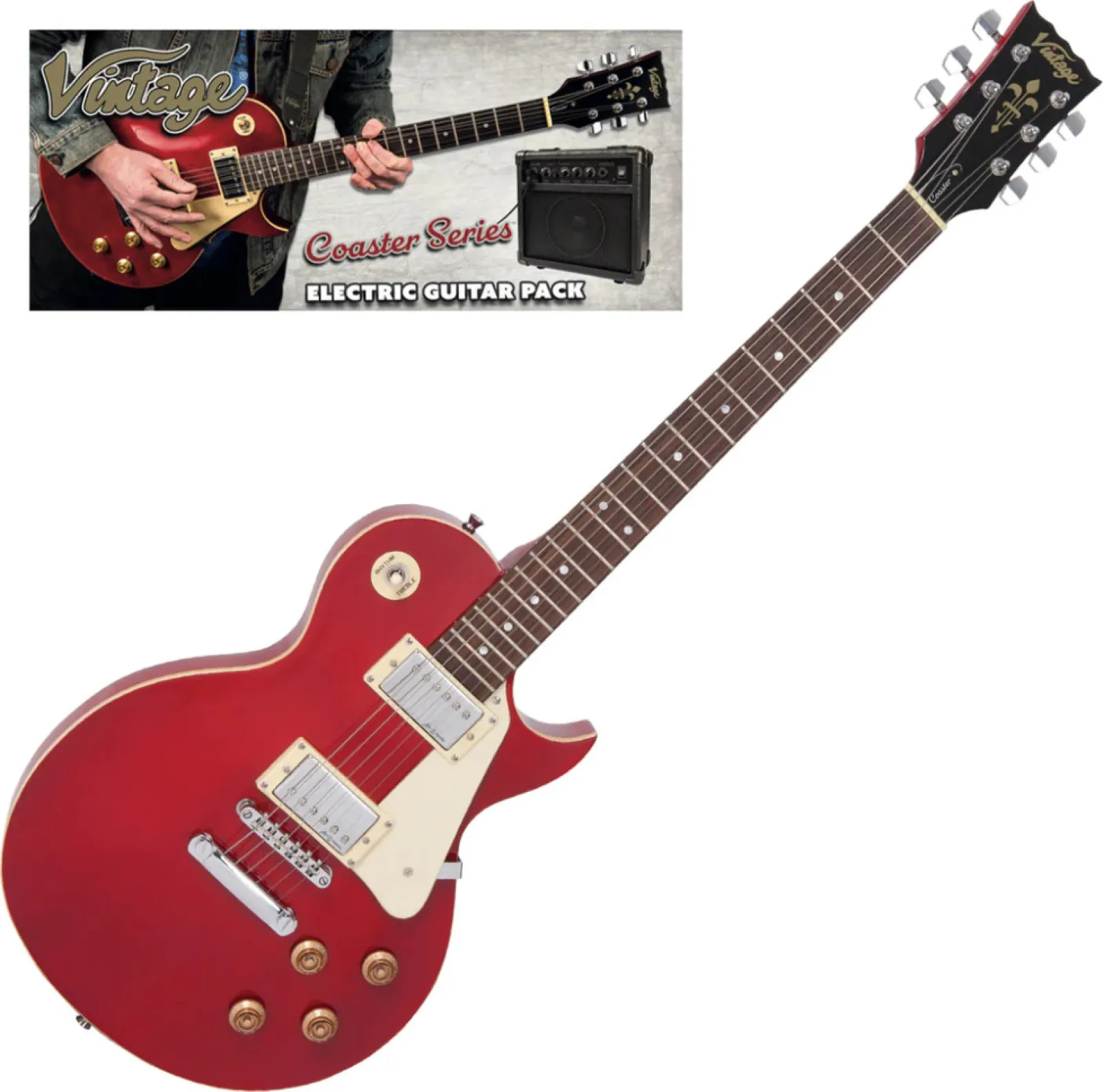 VINTAGE V10 Coaster Electric Guitar Set - Wine Red