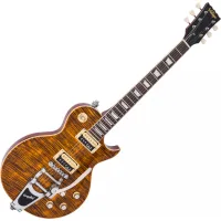Vintage V100AMB les paul elektromos gitár, égetett borostyánsárga színben (Flamed Amber), Bigsby vibrato