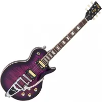 Vintage V100PLB les paul elektromos gitár, égetett lila színben (Flamed Purpleburst), Bigsby vibrato