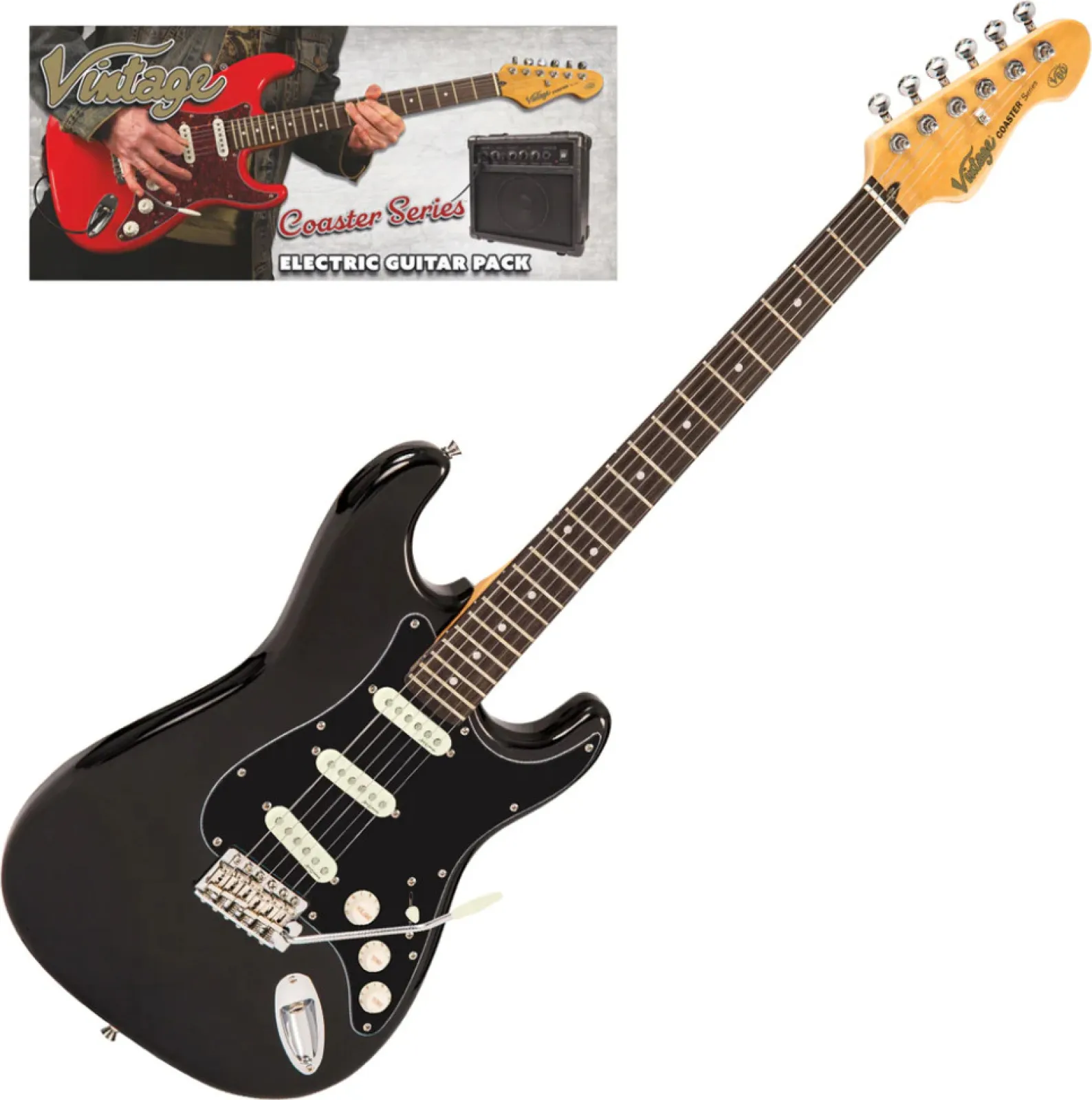 VINTAGE V60 Coaster Electric Guitar Set - Boulevard Black