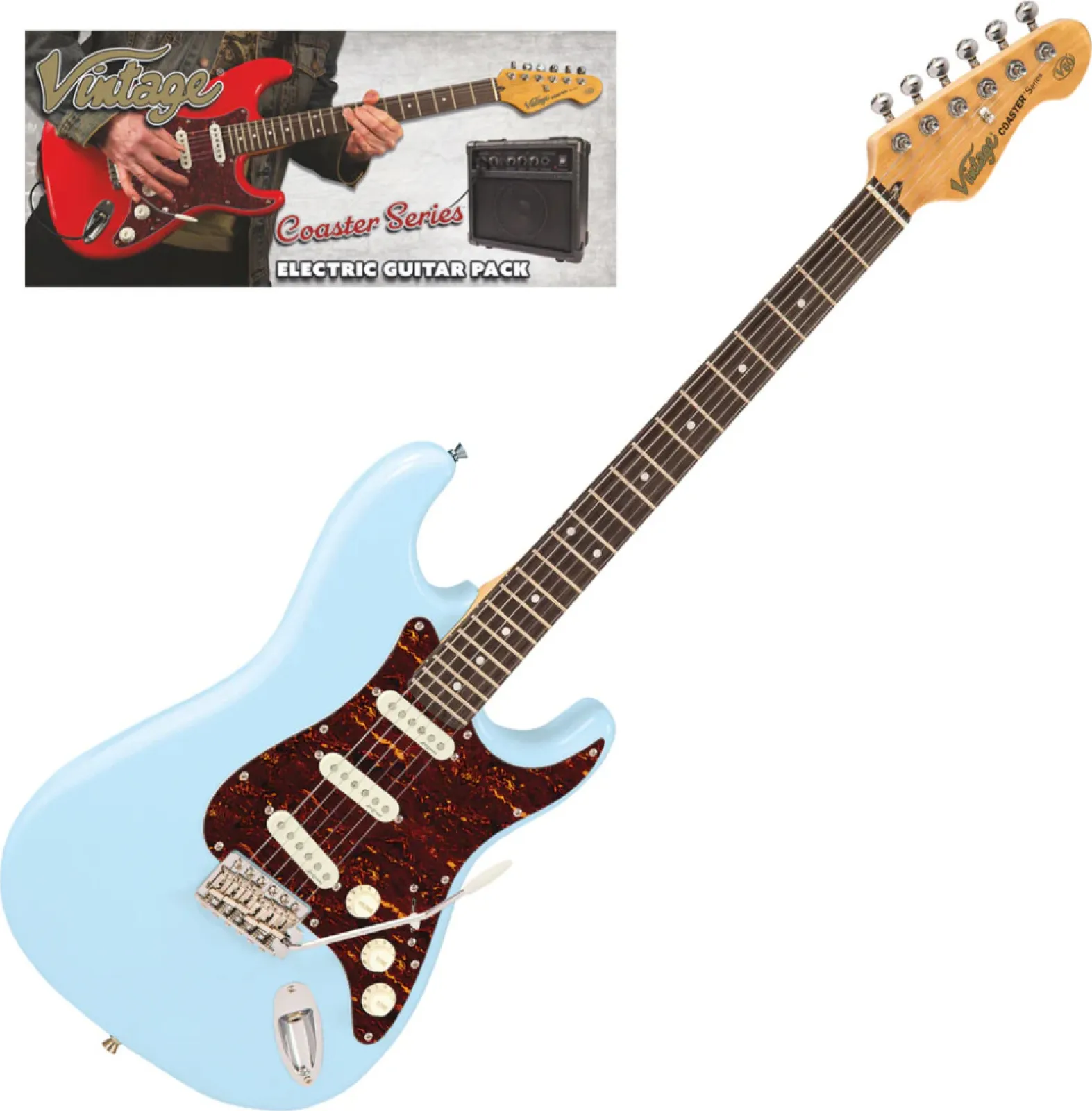 VINTAGE V60 Coaster Electric Guitar Set - Laguna Blue