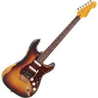 Vintage V6HMRSB stratocaster elektromos gitár, distressed tobacco sunburst